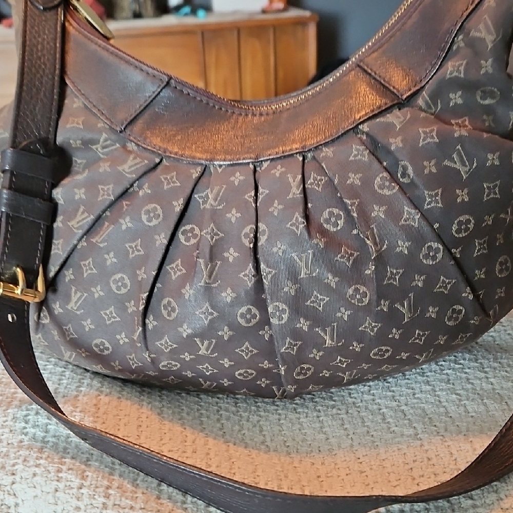 Louis Vuitton Denim Dark Brown Hobo Bag With Wallet
